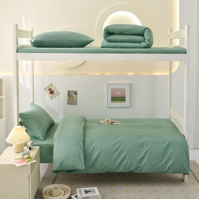 91家纺网 家纺一手货源 找家纺 启优家纺 2025新款13372全棉纯棉学生宿舍上下铺三件套 竹青