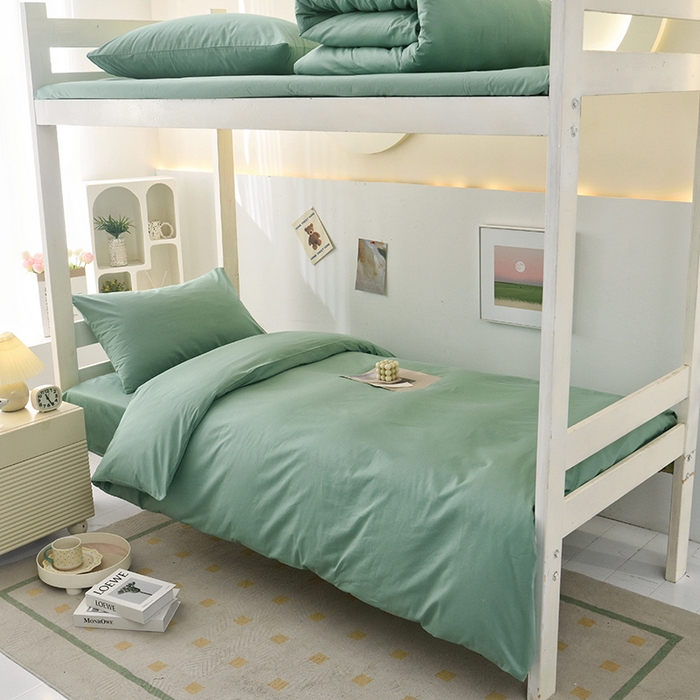 91家纺网 家纺一手货源 找家纺 启优家纺 2025新款13372全棉纯棉学生宿舍上下铺三件套 竹青