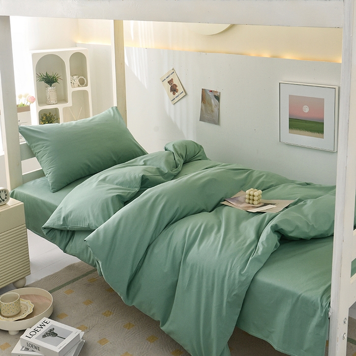 91家纺网 家纺一手货源 找家纺 启优家纺 2025新款13372全棉纯棉学生宿舍上下铺三件套 竹青