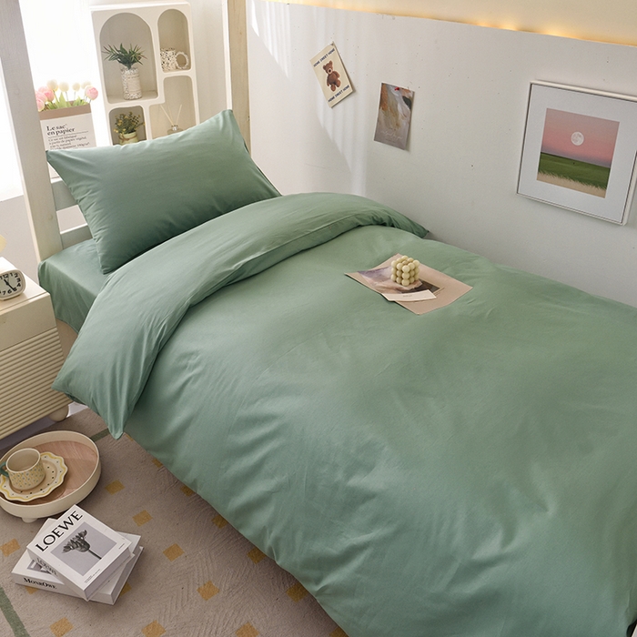 91家纺网 家纺一手货源 找家纺 启优家纺 2025新款13372全棉纯棉学生宿舍上下铺三件套 竹青