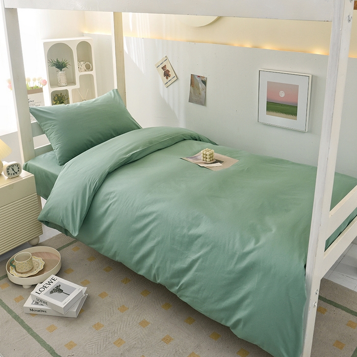 91家纺网 家纺一手货源 找家纺 启优家纺 2025新款13372全棉纯棉学生宿舍上下铺三件套 竹青