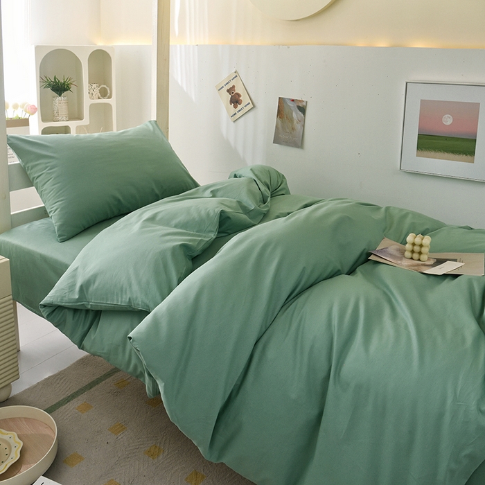 91家纺网 家纺一手货源 找家纺 启优家纺 2025新款13372全棉纯棉学生宿舍上下铺三件套 竹青