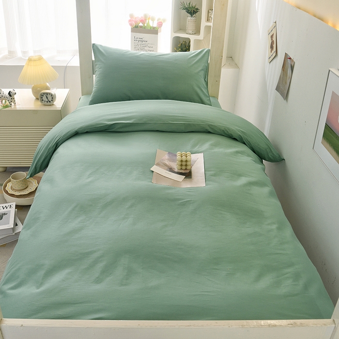 91家纺网 家纺一手货源 找家纺 启优家纺 2025新款13372全棉纯棉学生宿舍上下铺三件套 竹青