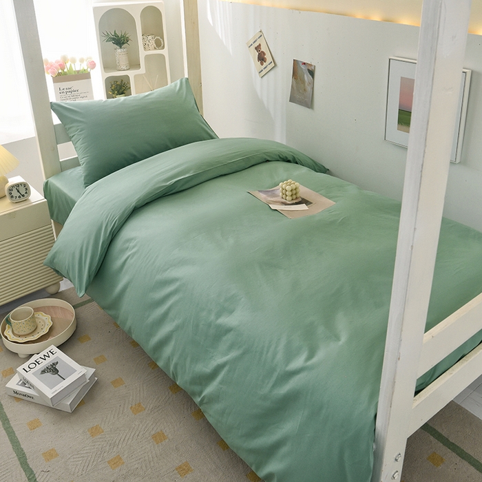 91家纺网 家纺一手货源 找家纺 启优家纺 2025新款13372全棉纯棉学生宿舍上下铺三件套 竹青