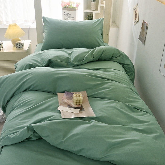 91家纺网 家纺一手货源 找家纺 启优家纺 2025新款13372全棉纯棉学生宿舍上下铺三件套 竹青