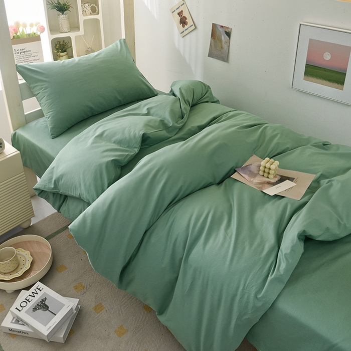 91家纺网 家纺一手货源 找家纺 启优家纺 2025新款13372全棉纯棉学生宿舍上下铺三件套 竹青