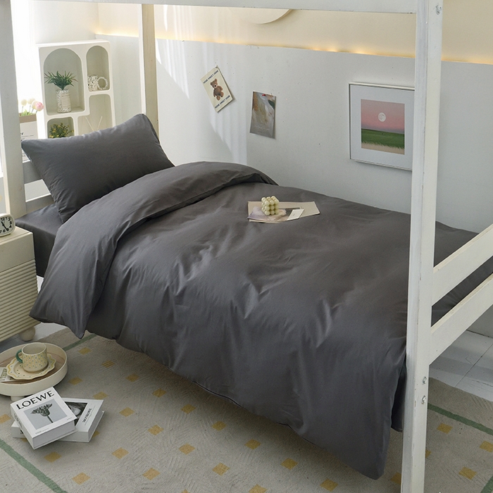 91家纺网 家纺一手货源 找家纺 启优家纺 2025新款13372全棉纯棉学生宿舍上下铺三件套 深灰