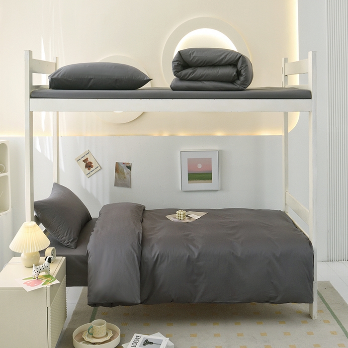 91家纺网 家纺一手货源 找家纺 启优家纺 2025新款13372全棉纯棉学生宿舍上下铺三件套 深灰