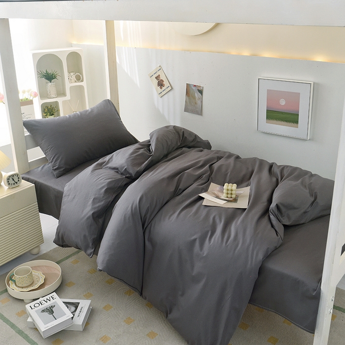 91家纺网 家纺一手货源 找家纺 启优家纺 2025新款13372全棉纯棉学生宿舍上下铺三件套 深灰