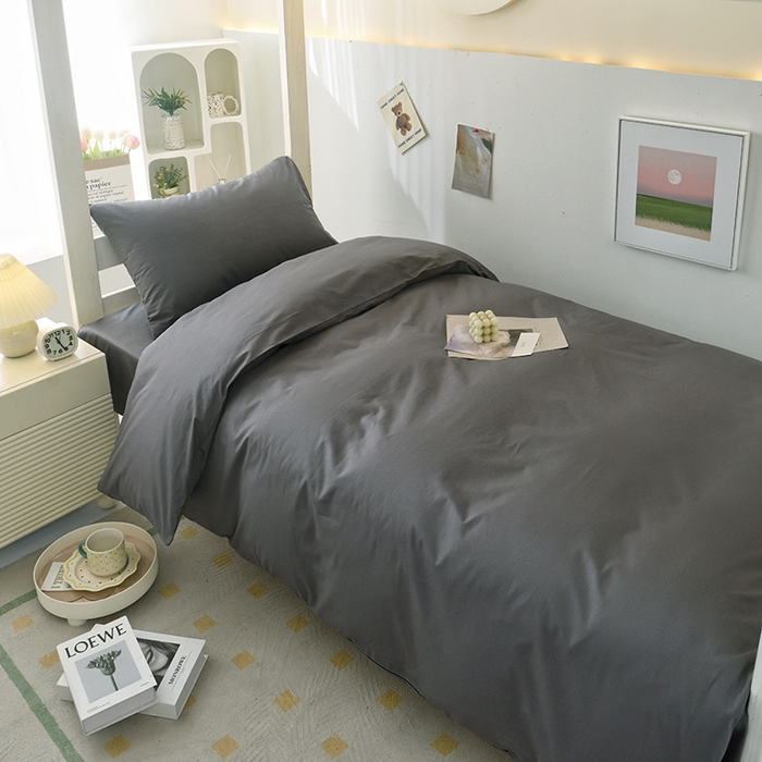91家纺网 家纺一手货源 找家纺 启优家纺 2025新款13372全棉纯棉学生宿舍上下铺三件套 深灰