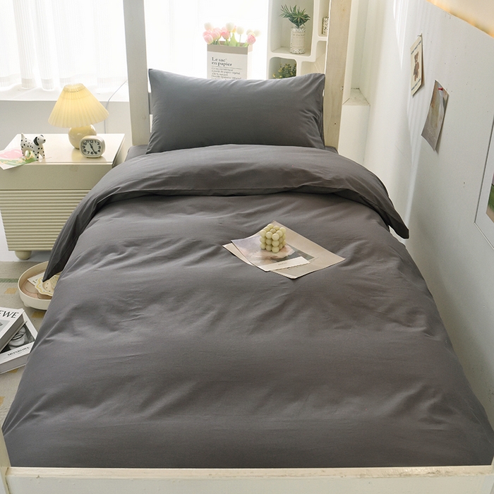 91家纺网 家纺一手货源 找家纺 启优家纺 2025新款13372全棉纯棉学生宿舍上下铺三件套 深灰