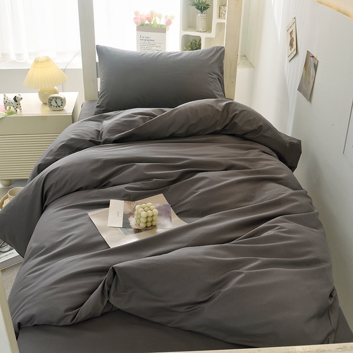 91家纺网 家纺一手货源 找家纺 启优家纺 2025新款13372全棉纯棉学生宿舍上下铺三件套 深灰