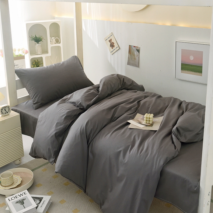 91家纺网 家纺一手货源 找家纺 启优家纺 2025新款13372全棉纯棉学生宿舍上下铺三件套 深灰