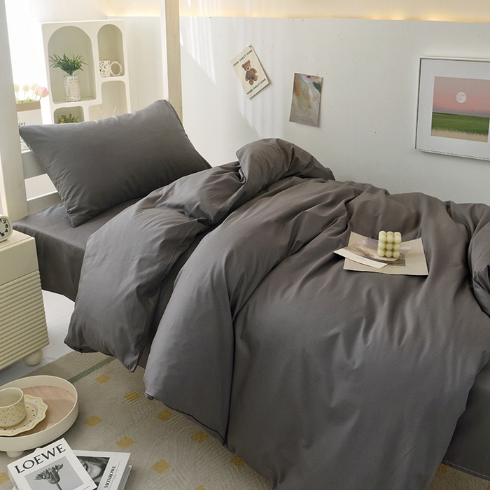 91家纺网 家纺一手货源 找家纺 启优家纺 2025新款13372全棉纯棉学生宿舍上下铺三件套 深灰