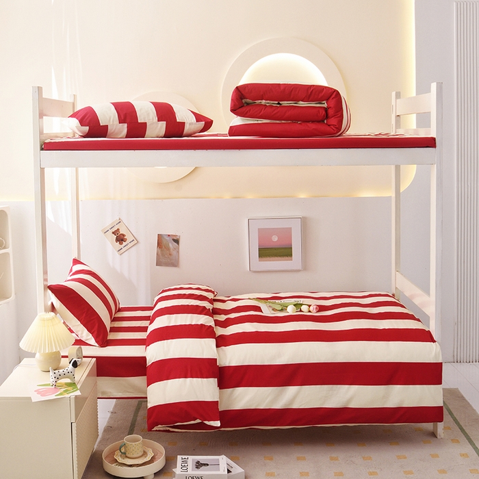 91家纺网 家纺一手货源 找家纺 启优家纺 2025新款13372全棉纯棉学生宿舍上下铺三件套 林西-红