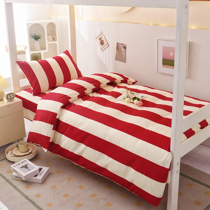 91家纺网 家纺一手货源 找家纺 启优家纺 2025新款13372全棉纯棉学生宿舍上下铺三件套 林西-红