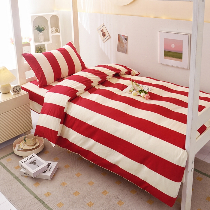 91家纺网 家纺一手货源 找家纺 启优家纺 2025新款13372全棉纯棉学生宿舍上下铺三件套 林西-红