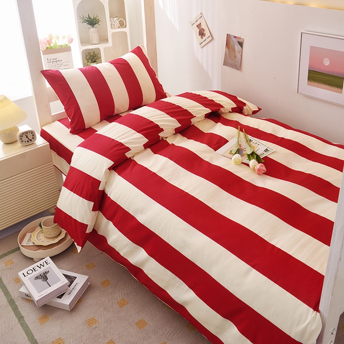 91家纺网 家纺一手货源 找家纺 启优家纺 2025新款13372全棉纯棉学生宿舍上下铺三件套 林西-红