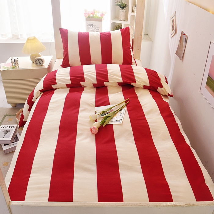 91家纺网 家纺一手货源 找家纺 启优家纺 2025新款13372全棉纯棉学生宿舍上下铺三件套 林西-红