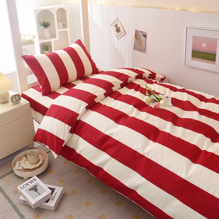 91家纺网 家纺一手货源 找家纺 启优家纺 2025新款13372全棉纯棉学生宿舍上下铺三件套 林西-红