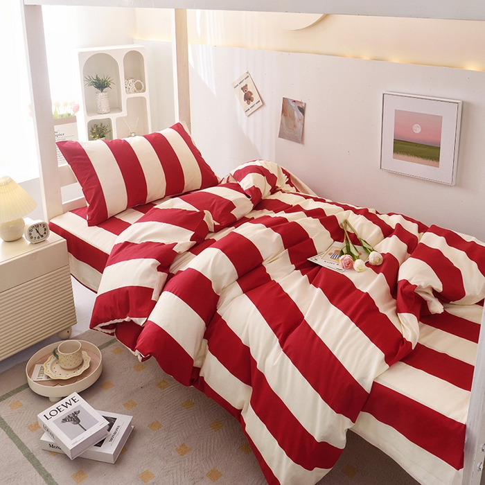 91家纺网 家纺一手货源 找家纺 启优家纺 2025新款13372全棉纯棉学生宿舍上下铺三件套 林西-红