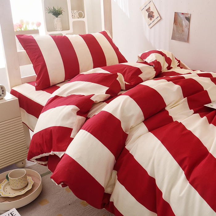 91家纺网 家纺一手货源 找家纺 启优家纺 2025新款13372全棉纯棉学生宿舍上下铺三件套 林西-红