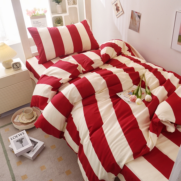 91家纺网 家纺一手货源 找家纺 启优家纺 2025新款13372全棉纯棉学生宿舍上下铺三件套 林西-红