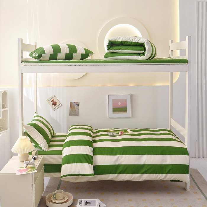 91家纺网 家纺一手货源 找家纺 启优家纺 2025新款13372全棉纯棉学生宿舍上下铺三件套 林西-绿