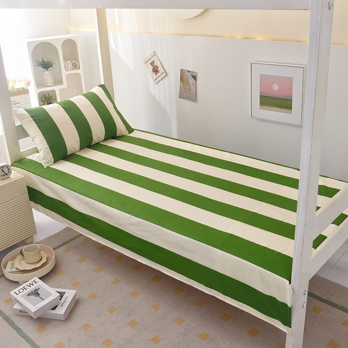 91家纺网 家纺一手货源 找家纺 启优家纺 2025新款13372全棉纯棉学生宿舍上下铺三件套 林西-绿