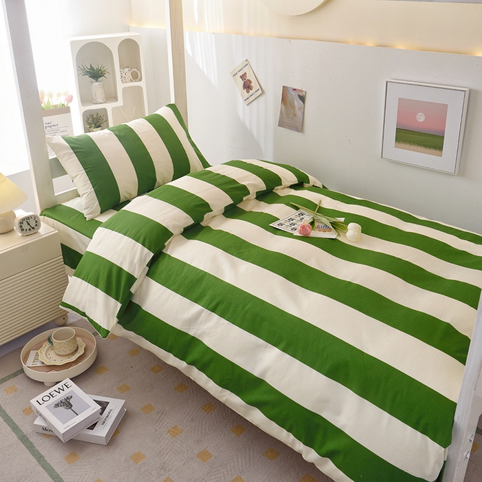 91家纺网 家纺一手货源 找家纺 启优家纺 2025新款13372全棉纯棉学生宿舍上下铺三件套 林西-绿