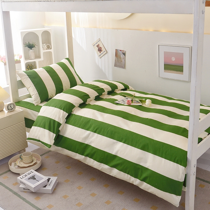 91家纺网 家纺一手货源 找家纺 启优家纺 2025新款13372全棉纯棉学生宿舍上下铺三件套 林西-绿