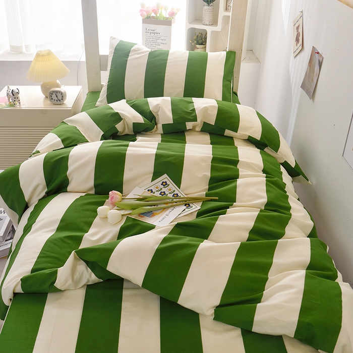 91家纺网 家纺一手货源 找家纺 启优家纺 2025新款13372全棉纯棉学生宿舍上下铺三件套 林西-绿