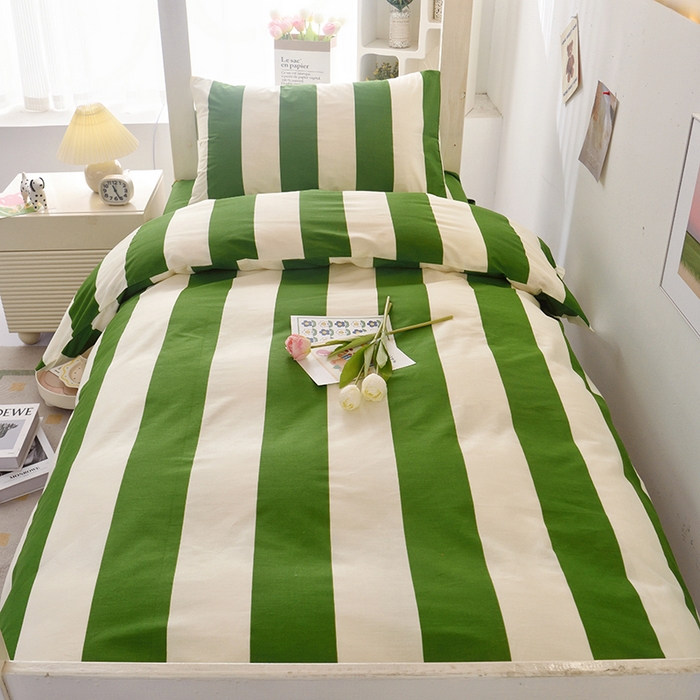 91家纺网 家纺一手货源 找家纺 启优家纺 2025新款13372全棉纯棉学生宿舍上下铺三件套 林西-绿