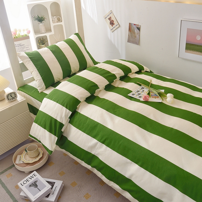 91家纺网 家纺一手货源 找家纺 启优家纺 2025新款13372全棉纯棉学生宿舍上下铺三件套 林西-绿
