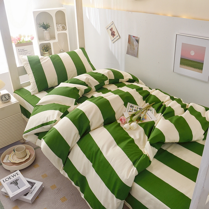 91家纺网 家纺一手货源 找家纺 启优家纺 2025新款13372全棉纯棉学生宿舍上下铺三件套 林西-绿