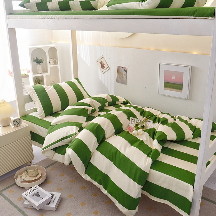 91家纺网 家纺一手货源 找家纺 启优家纺 2025新款13372全棉纯棉学生宿舍上下铺三件套 林西-绿