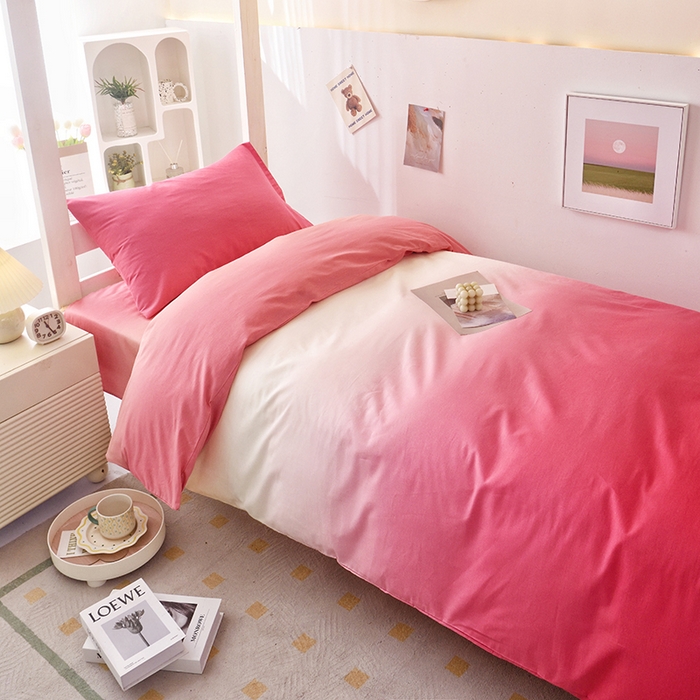 91家纺网 家纺一手货源 找家纺 启优家纺 2025新款13372全棉纯棉学生宿舍上下铺三件套 秘境-粉