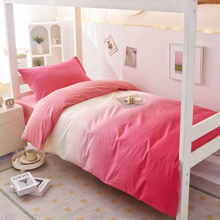 91家纺网 家纺一手货源 找家纺 启优家纺 2025新款13372全棉纯棉学生宿舍上下铺三件套 秘境-粉