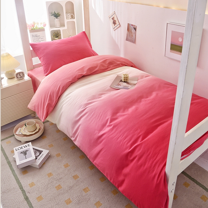 91家纺网 家纺一手货源 找家纺 启优家纺 2025新款13372全棉纯棉学生宿舍上下铺三件套 秘境-粉