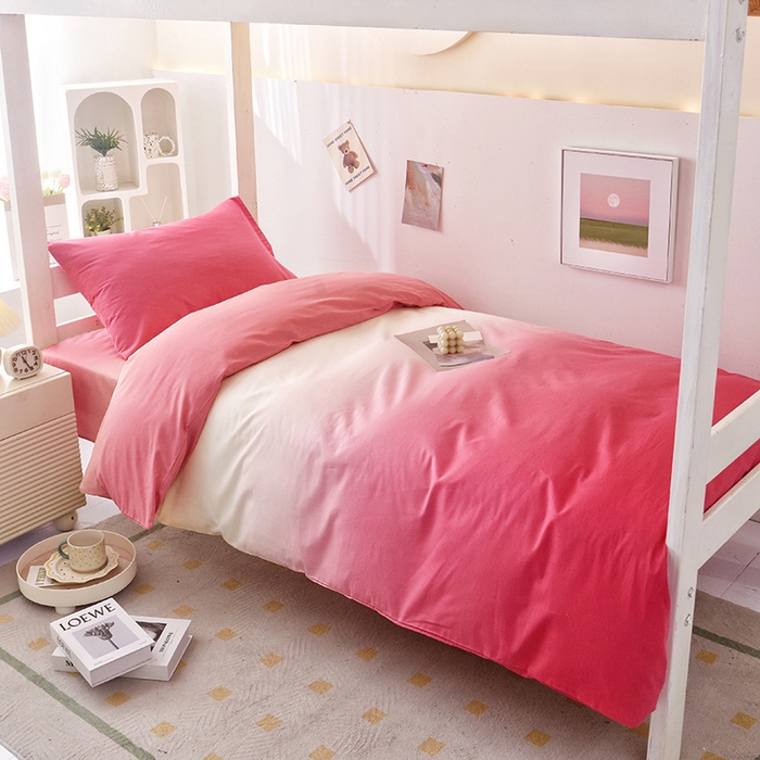 91家纺网 家纺一手货源 找家纺 启优家纺 2025新款13372全棉纯棉学生宿舍上下铺三件套 秘境-粉