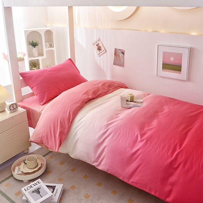 91家纺网 家纺一手货源 找家纺 启优家纺 2025新款13372全棉纯棉学生宿舍上下铺三件套 秘境-粉