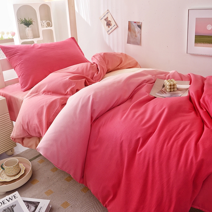 91家纺网 家纺一手货源 找家纺 启优家纺 2025新款13372全棉纯棉学生宿舍上下铺三件套 秘境-粉