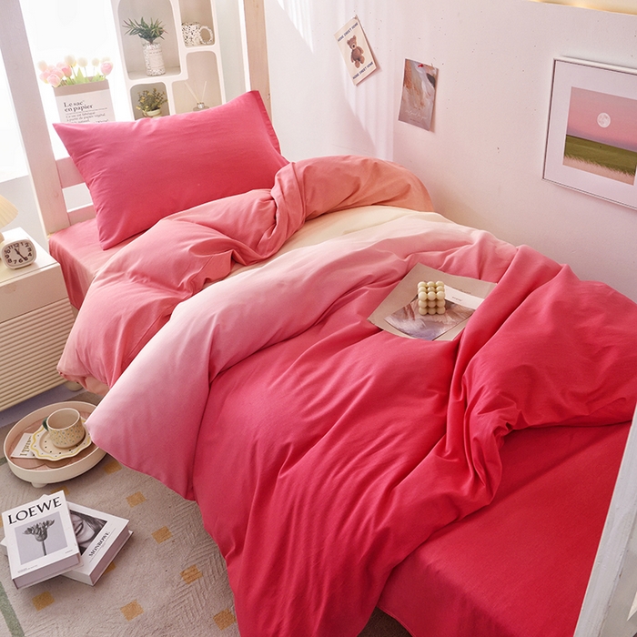 91家纺网 家纺一手货源 找家纺 启优家纺 2025新款13372全棉纯棉学生宿舍上下铺三件套 秘境-粉