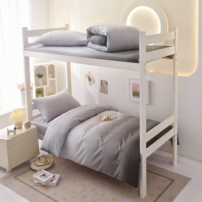 启优家纺 2025新款13372全棉纯棉学生宿舍上下铺三件套 秘境-灰