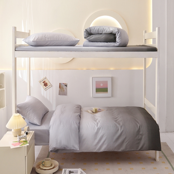 91家纺网 家纺一手货源 找家纺 启优家纺 2025新款13372全棉纯棉学生宿舍上下铺三件套 秘境-灰