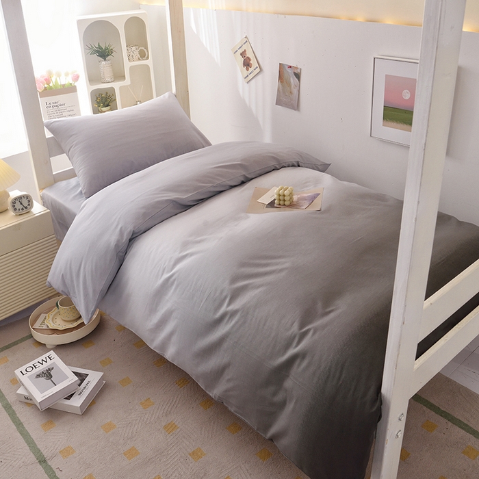 91家纺网 家纺一手货源 找家纺 启优家纺 2025新款13372全棉纯棉学生宿舍上下铺三件套 秘境-灰