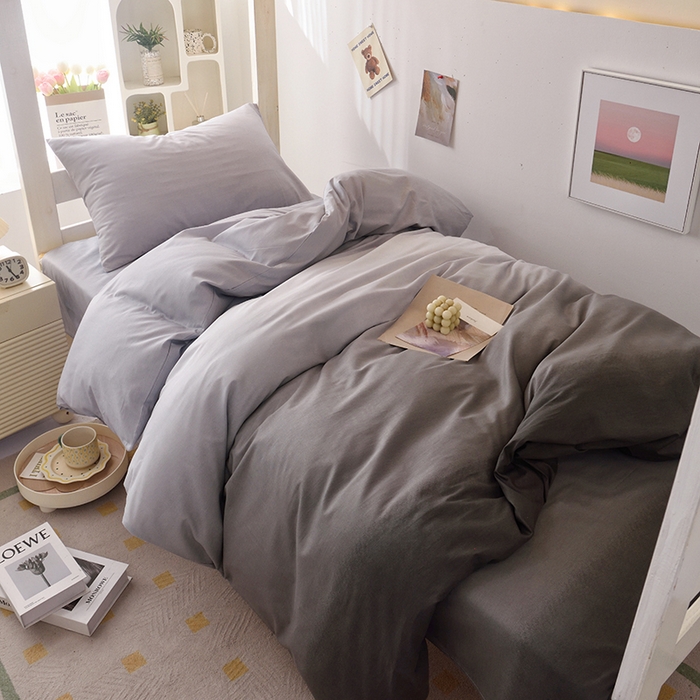 91家纺网 家纺一手货源 找家纺 启优家纺 2025新款13372全棉纯棉学生宿舍上下铺三件套 秘境-灰