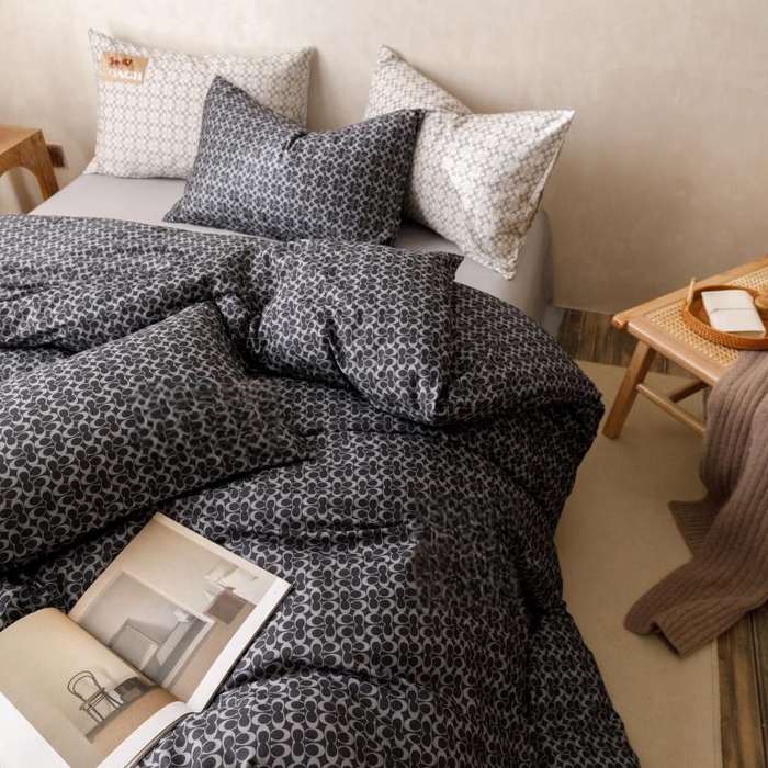 91家纺网 家纺一手货源 找家纺 棉生活家纺 2025新款北欧简约全棉磨毛四件套 静享-黑