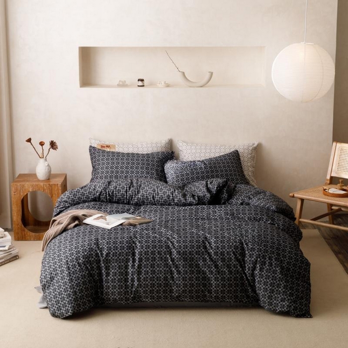 91家纺网 家纺一手货源 找家纺 棉生活家纺 2025新款北欧简约全棉磨毛四件套 静享-黑