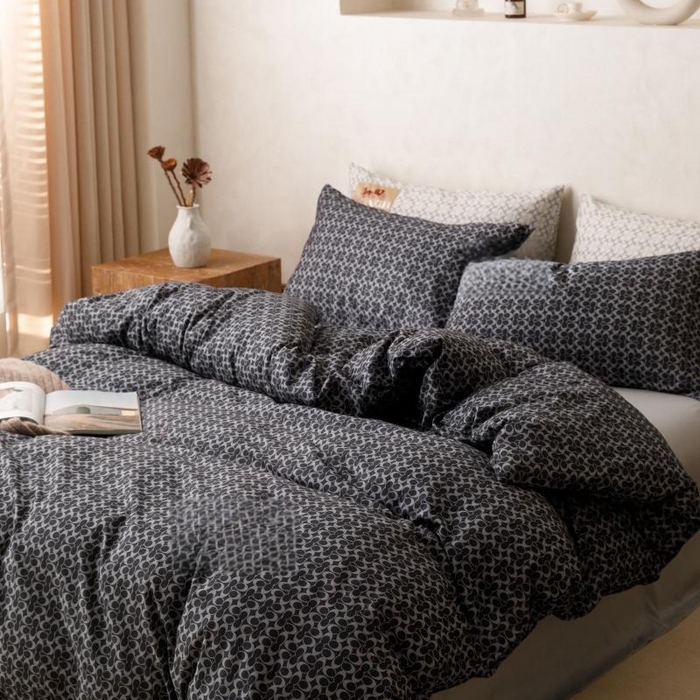 91家纺网 家纺一手货源 找家纺 棉生活家纺 2025新款北欧简约全棉磨毛四件套 静享-黑